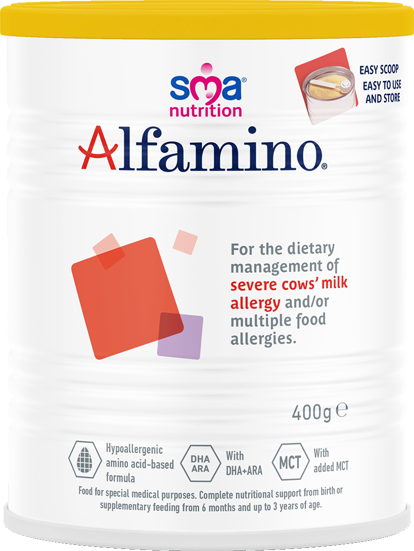 A can of Alfamino whey-based formula for infants with food allergies developed by Nestlé Health Science.